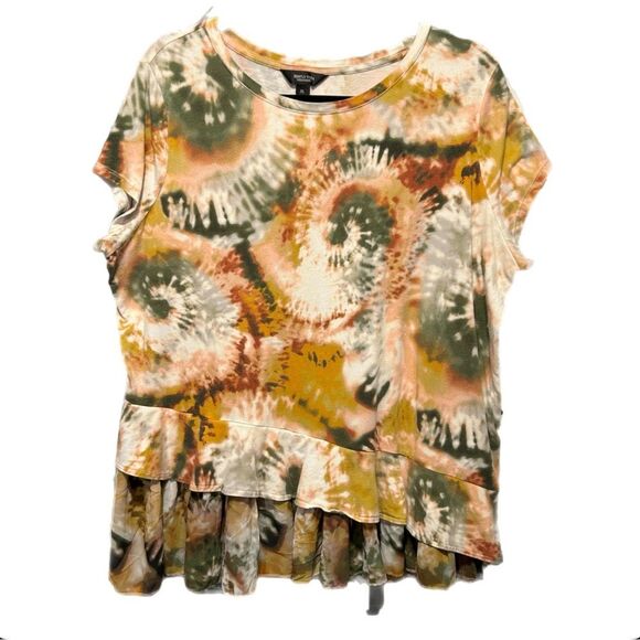 Simply Vera-Vera Wang Women’s Tie Dye Blouse Top Peplum Hem White Green XL - Picture 1 of 12